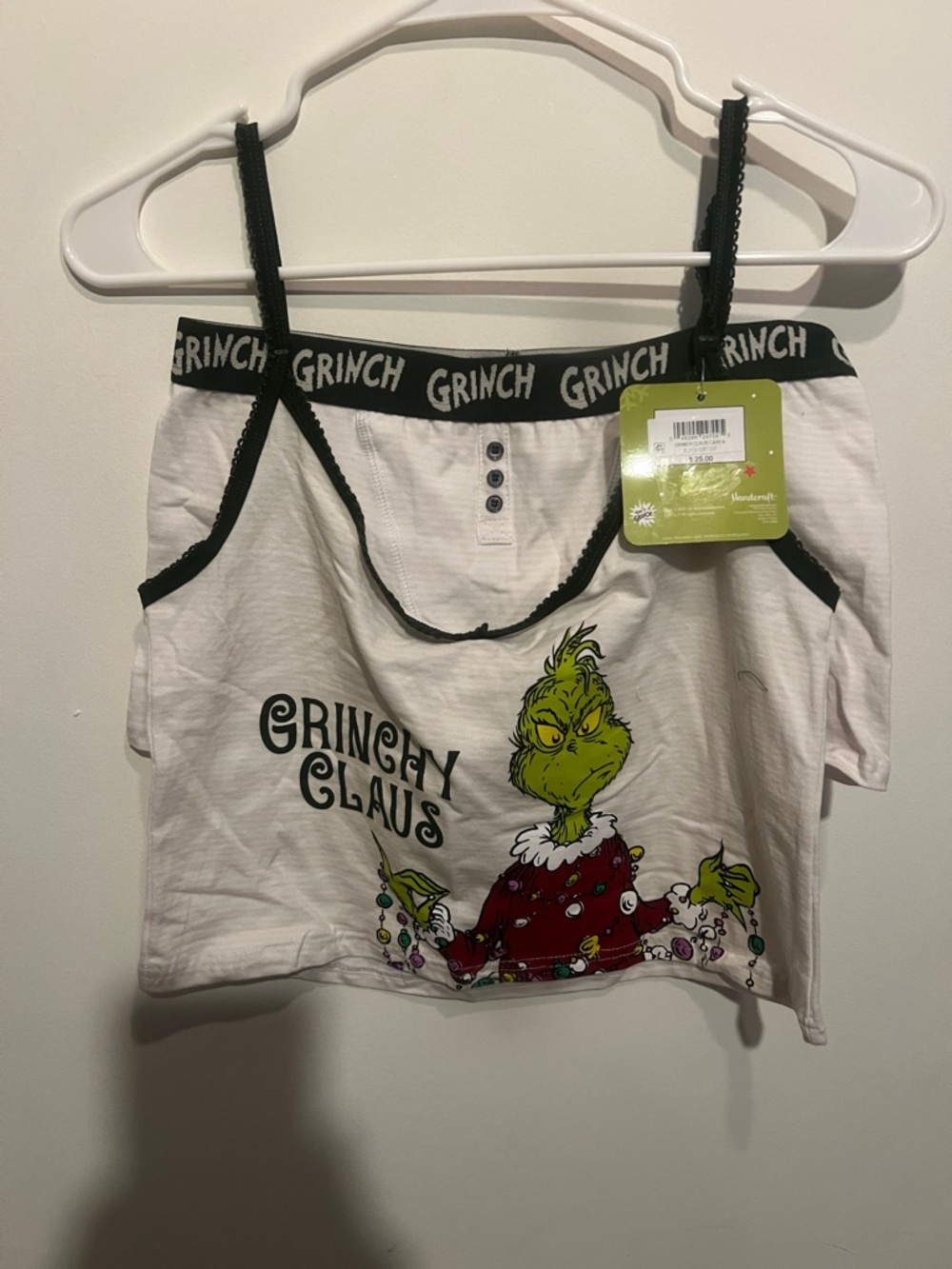 Grinchy Claus White Graphic Tank with Black Trim